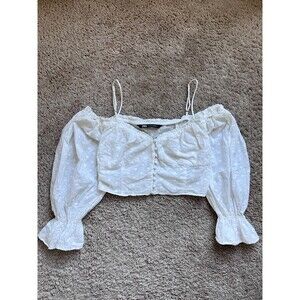 Zara Floral Embroidered Off-Shoulder Crop Top in Oyster White Size SMALL